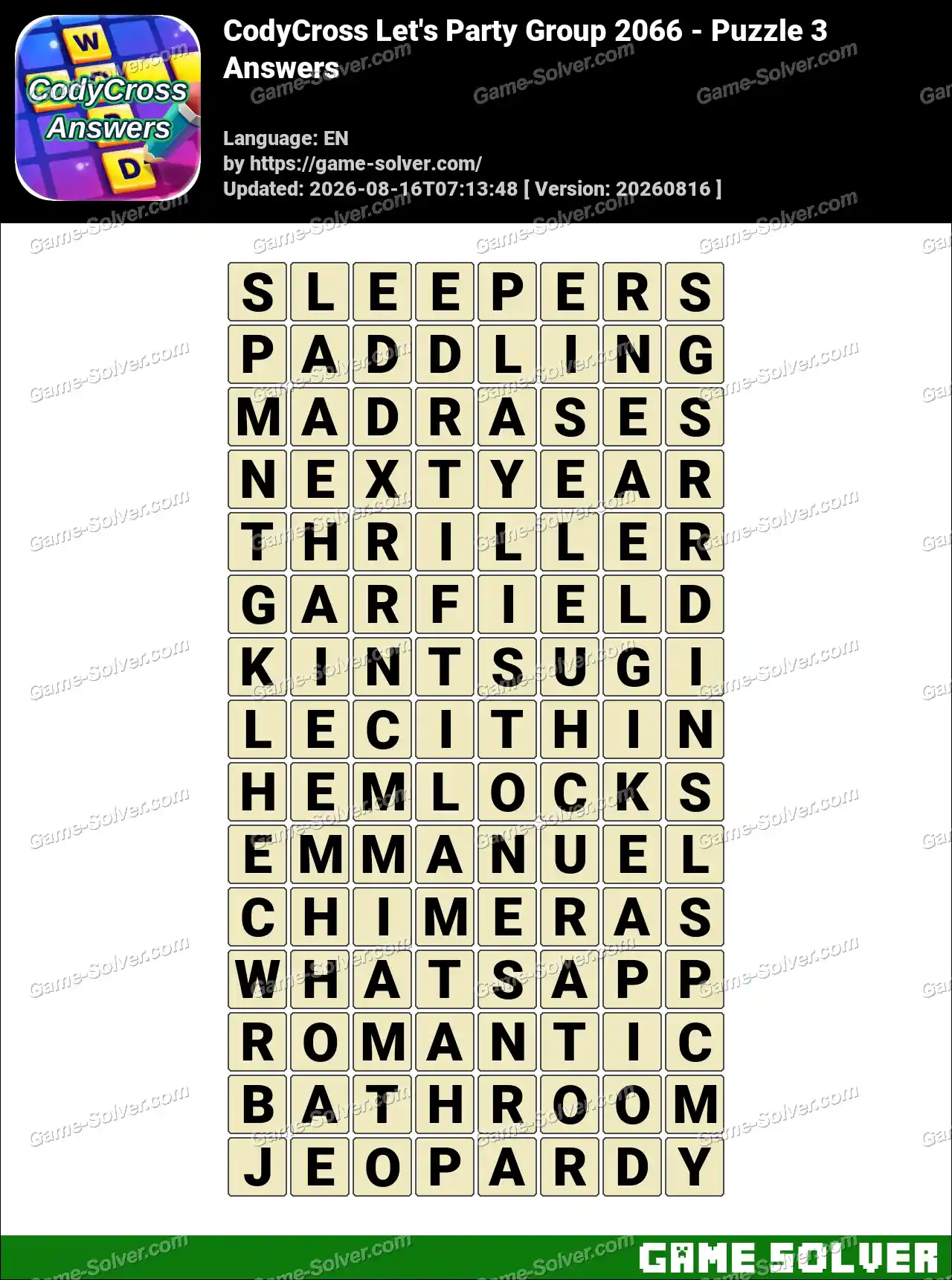 CodyCross Let’s Party Group 2066 – Puzzle 3 Answers